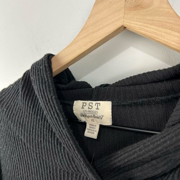 Project Social T Los Angeles Black Ribbed Hooded L/S Shirt XS NWT - Picture 8 of 8